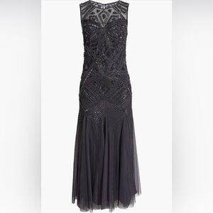 NWT Pisarro Nights Geometric Beaded Sleevless Gown - Navy Blue - size 16